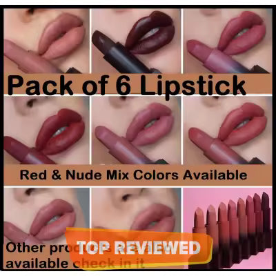 Pack of 6 and 12 Matte Lipsticks 5 in 1 Lipstick Origional Matte lipsticks 4 In 1 Long Lasting Matte Lip Gloss | 5 in 1 | Red Brown Nude Pink Maroon | Waterproof | Long lasting nude and Red Shades Lipsticks