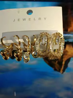 3 Pairs Fashion Elegant Women Drop Earrings Gold Stylish Crystal Korean Jewellery For Girls and Women