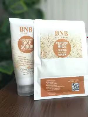 2PC Bundle Offer, Organic Rice Brightening Glow Kit Rice Scrub + Rice Face Mask, Organic Resource Rice Brightening Glow Kit Rice Face Wash Powder Mask Scrub 3in1