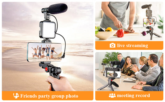 Mobile Vlogging Kit Video Making kit, with tripod stand, Microphone, Led Light, Mobile Holder ALL IN ONE VLOGGING Kit Tripod Shoot Video Making Vlogging Kit Tripod with Remote