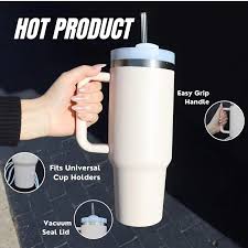 Vacuum Tumbler with Handle, Lid, and Straw - Thermal Stainless Steel Travel Mug, Leak Proof Mug for Office, Gym, Travelling, Iced Tea or Coffee, Mug